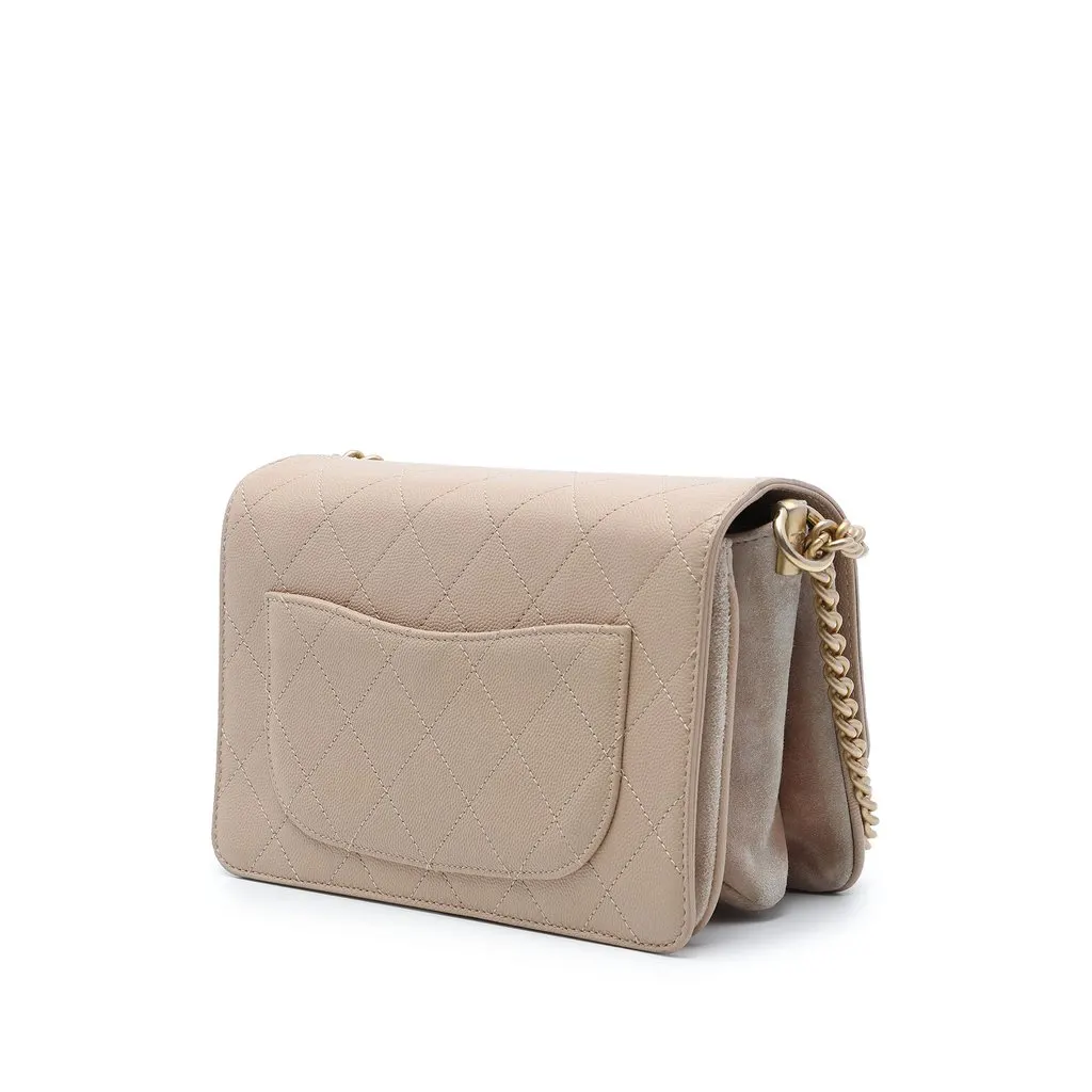 Chanel Small CC Stitched Caviar and Suede Lady Coco Flap Beige Leather Very good - Back View