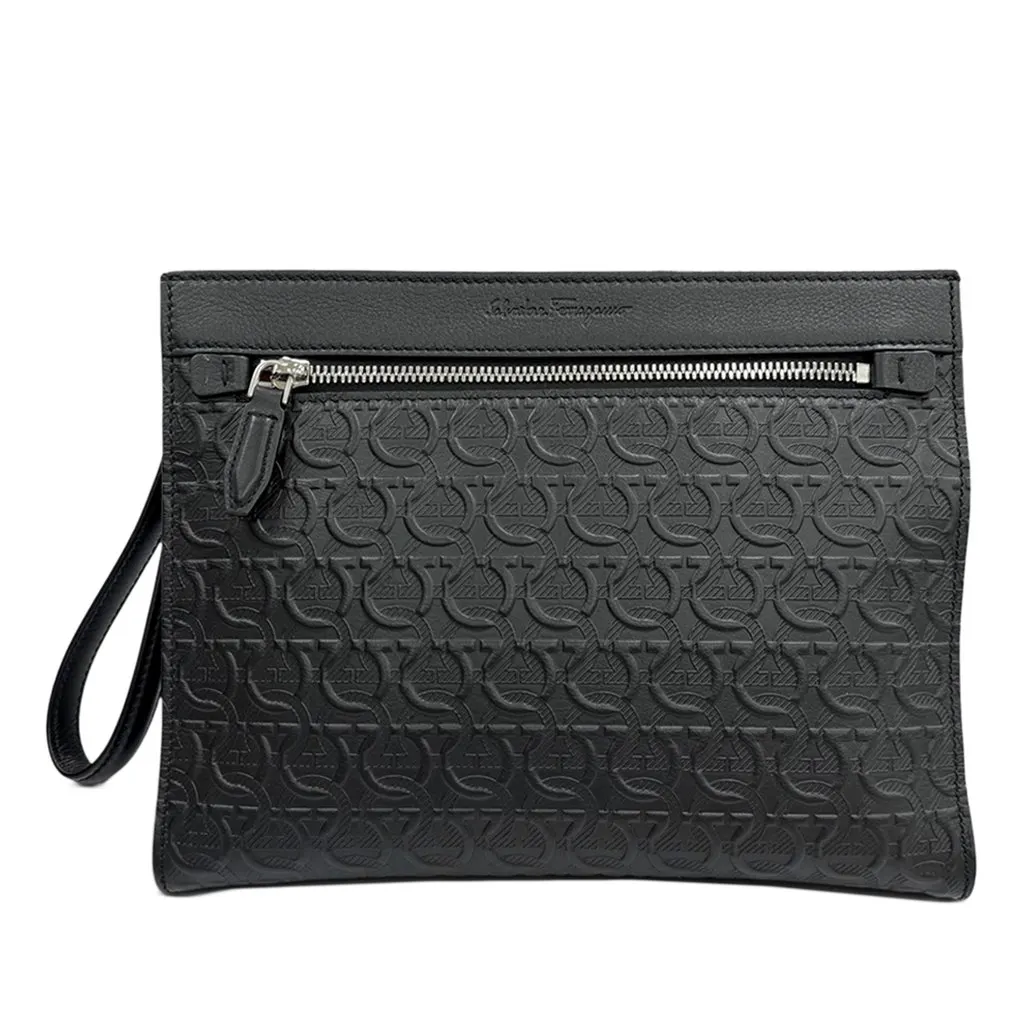 Ferragamo Embossed Calfskin Gancini Wristlet Pouch