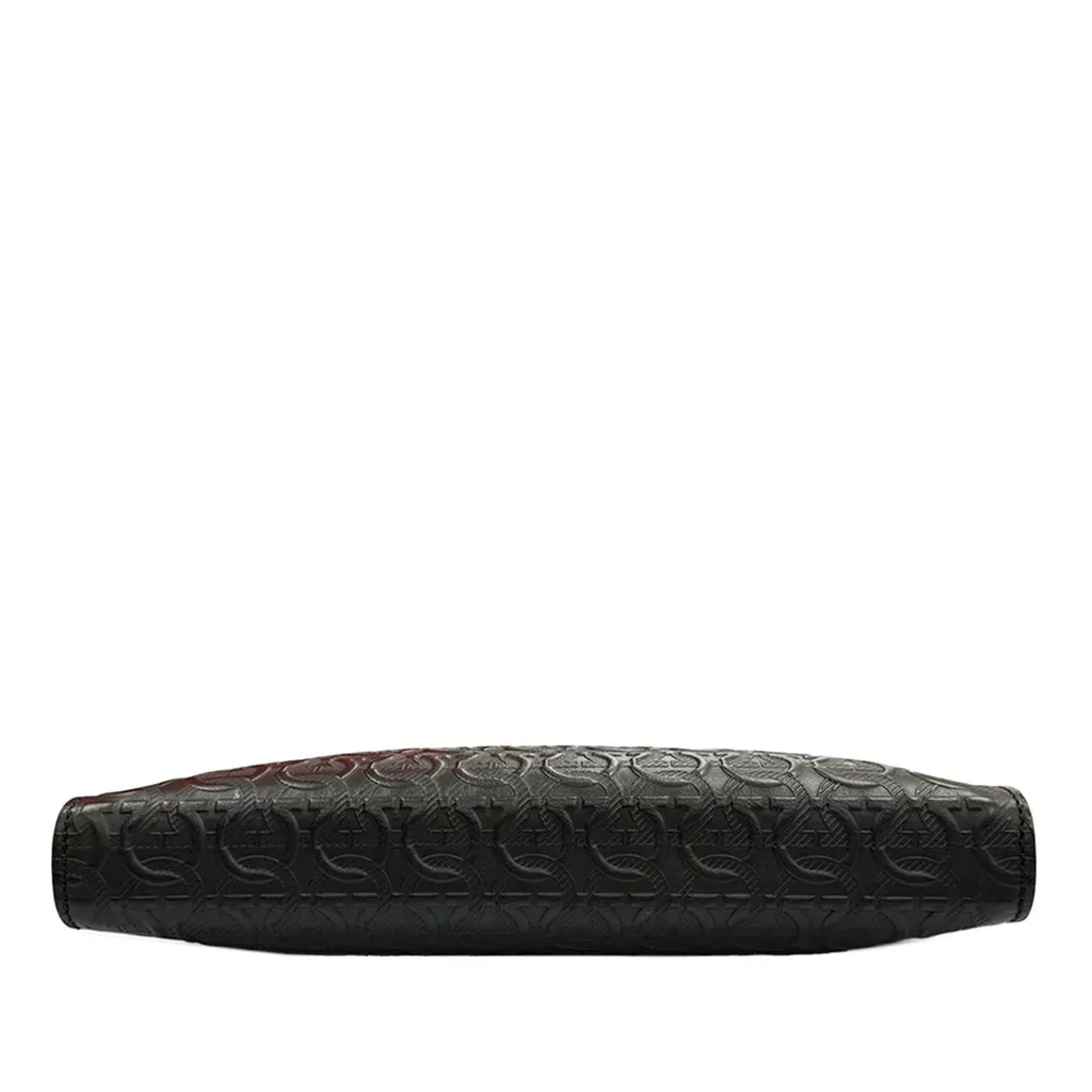 Ferragamo Embossed Calfskin Gancini Wristlet Pouch Black Leather Very good - Inside View