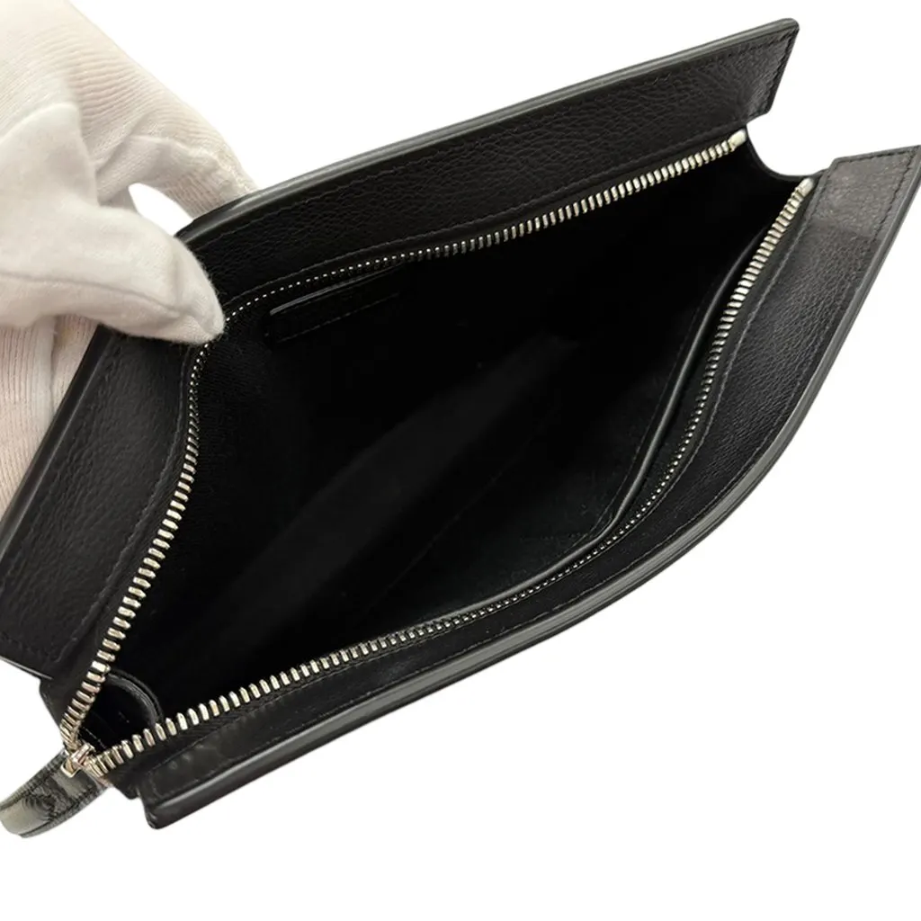 Ferragamo Embossed Calfskin Gancini Wristlet Pouch Black Leather Very good - Box View