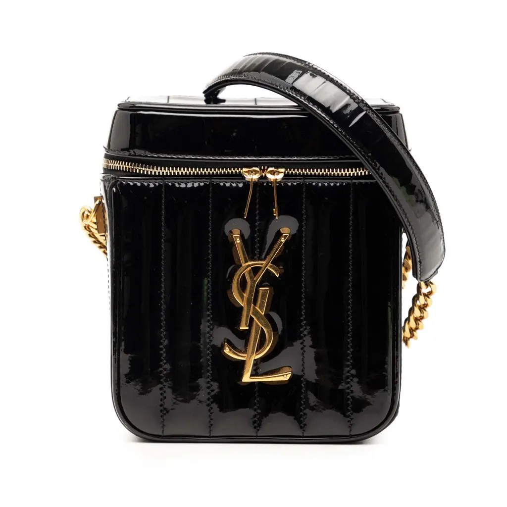 Saint Laurent Matelasse Patent Monogram Vicky Vanity Bag Black Leather Very good - Front View