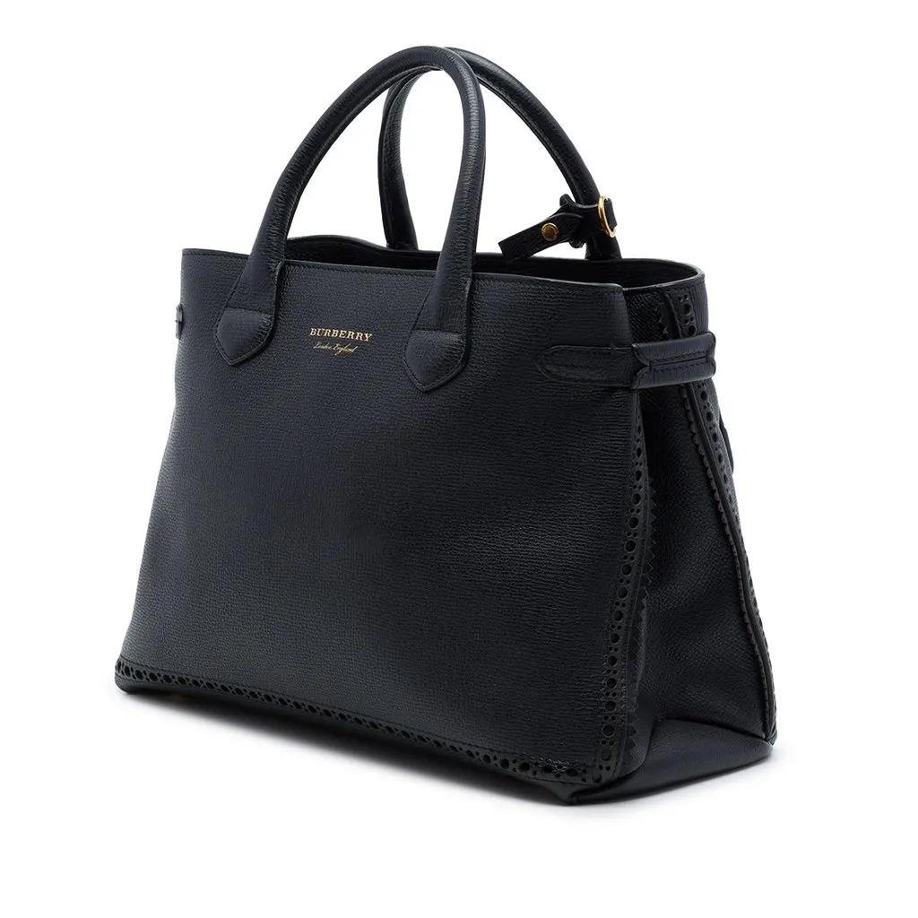 Burberry Medium Grained Calfskin Brogue and Fringe Banner Satchel Black Leather Very good - Back View