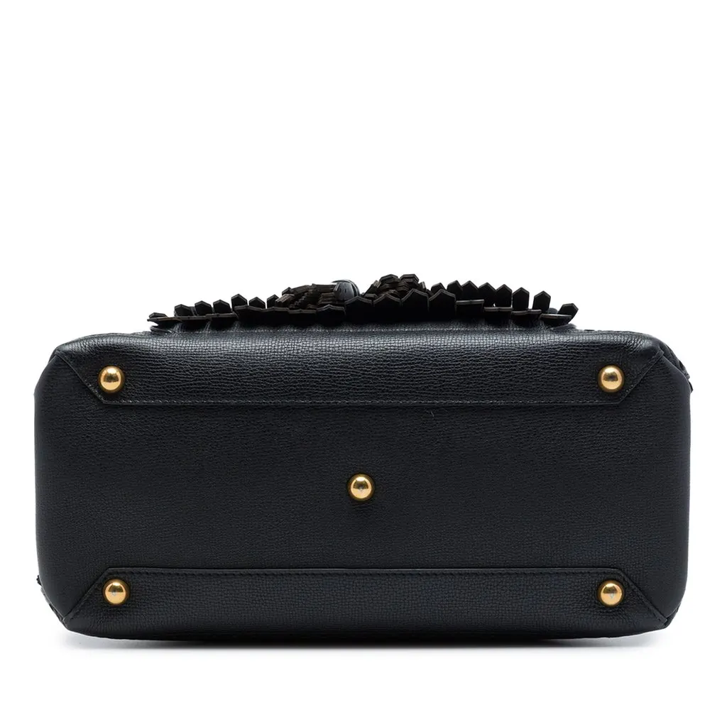 Burberry Medium Grained Calfskin Brogue and Fringe Banner Satchel Black Leather Very good - Inside View