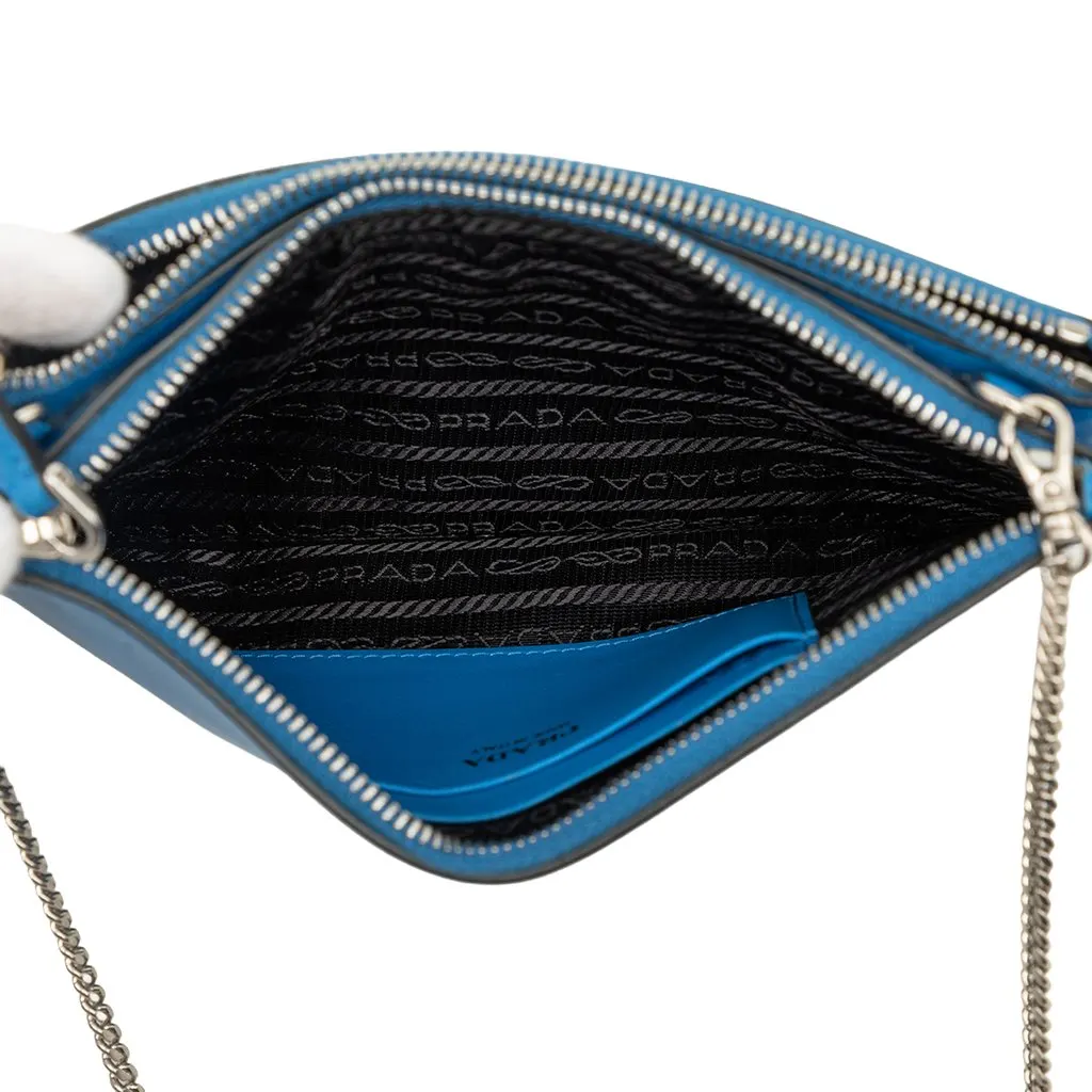 Prada City Calf Double Zip Crossbody Blue Leather Very good - Model View