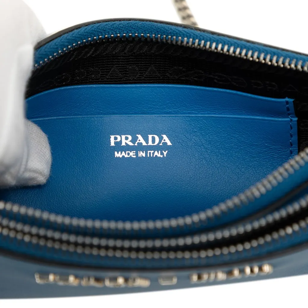 Prada City Calf Double Zip Crossbody Blue Leather Very good - Box View