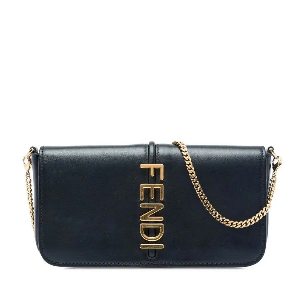 Fendi Leather Fendigraphy Wallet On Chain Black Leather Very good - Front View