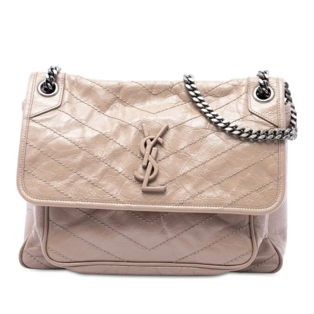 Saint Laurent Medium Crinkled Calfskin Niki Beige Leather Good - Front View