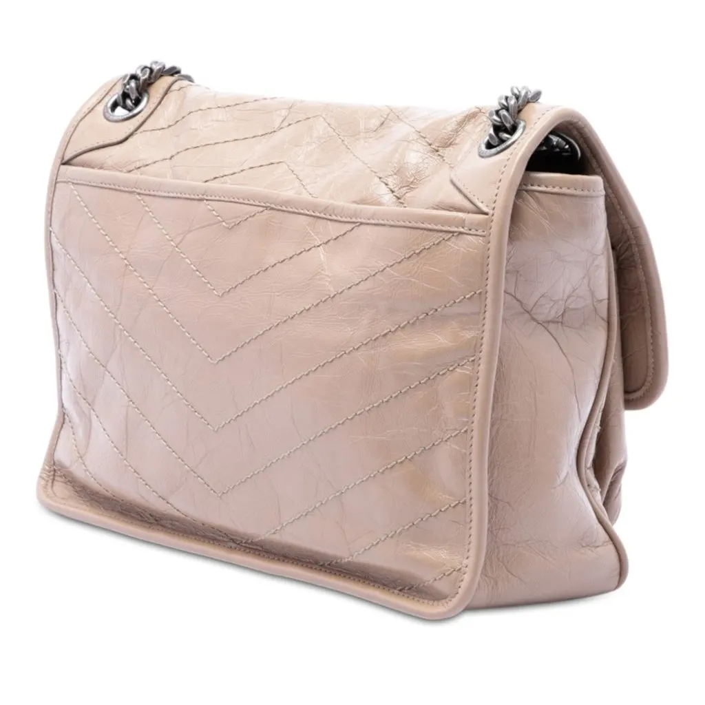 Saint Laurent Medium Crinkled Calfskin Niki Beige Leather Good - Back View