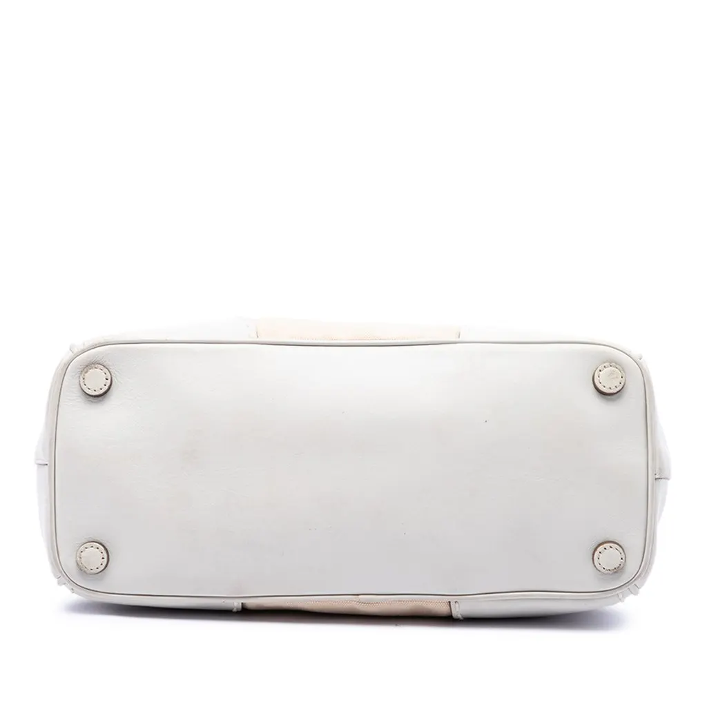 Prada Small Canvas and City Calf Stitch Galleria Double Zip Satchel Beige Canvas Good - Inside View