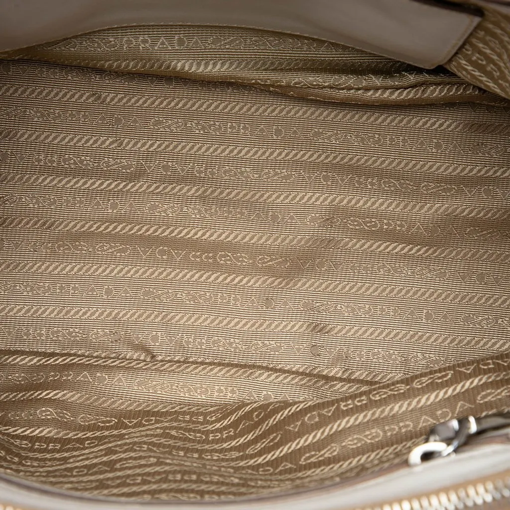 Prada Small Canvas and City Calf Stitch Galleria Double Zip Satchel Beige Canvas Good - Model View