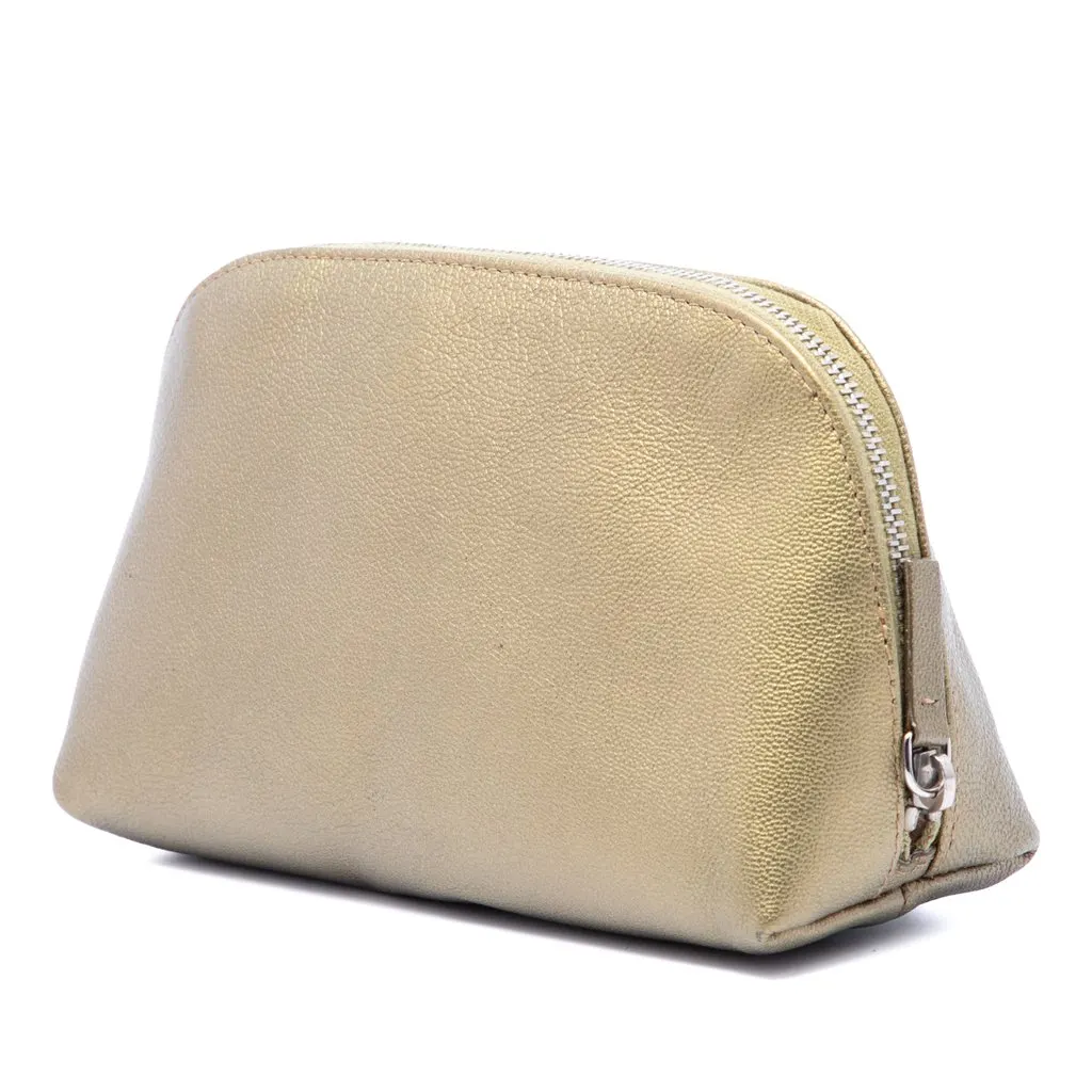 Chanel CC Metallic Calfskin Cosmetic Pouch Gold Leather Very good - Back View