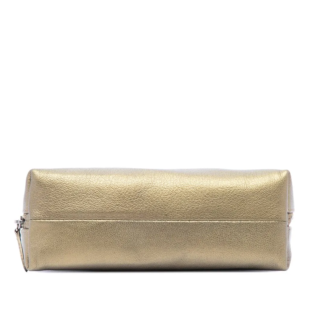 Chanel CC Metallic Calfskin Cosmetic Pouch Gold Leather Very good - Inside View