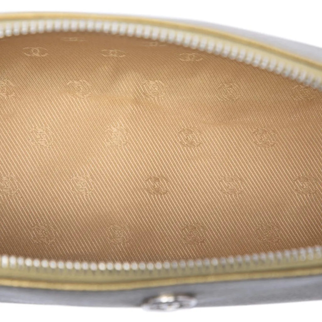Chanel CC Metallic Calfskin Cosmetic Pouch Gold Leather Very good - Model View