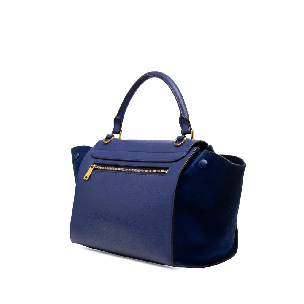 Celine Small Calfskin and Suede Trapeze Satchel Blue Leather Very good - Back View