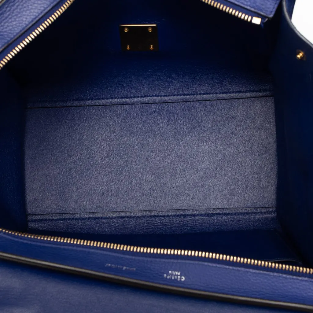 Celine Small Calfskin and Suede Trapeze Satchel Blue Leather Very good - Model View