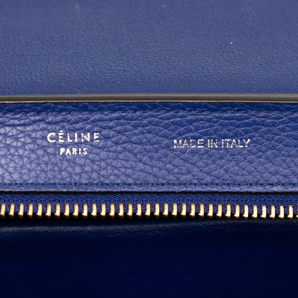 Celine Small Calfskin and Suede Trapeze Satchel Blue Leather Very good - Box View