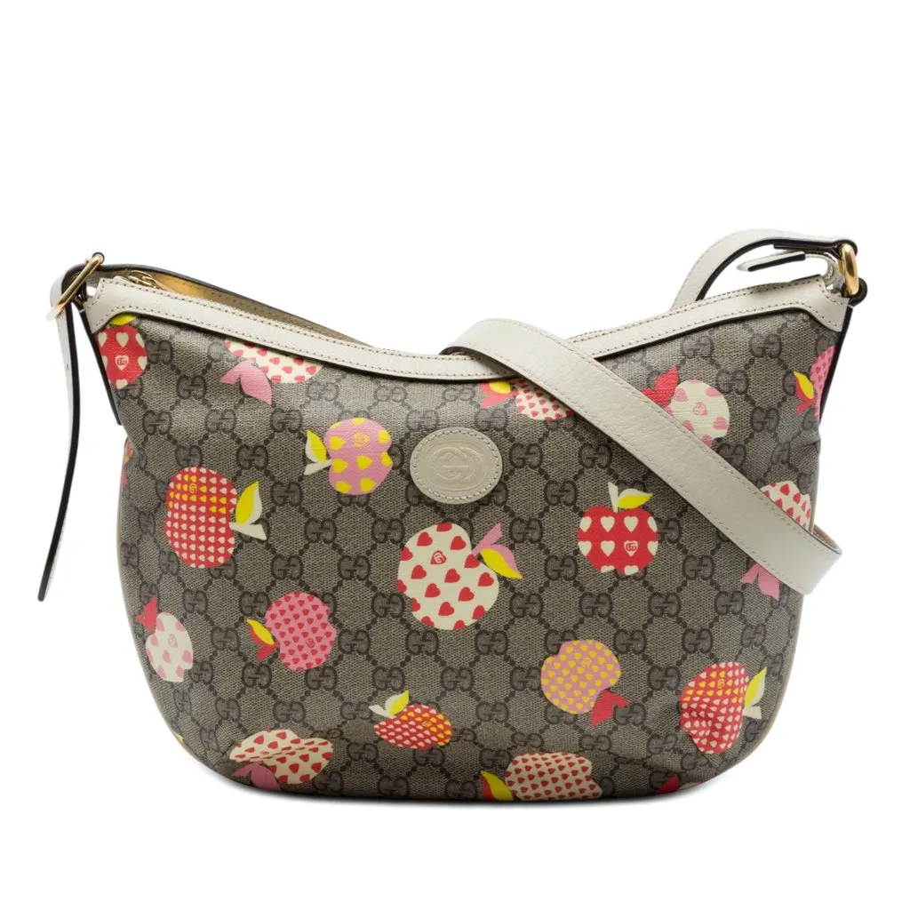 Gucci Small GG Supreme Les Pommes Ophidia Half Moon Crossbody Beige Very good - Front View
