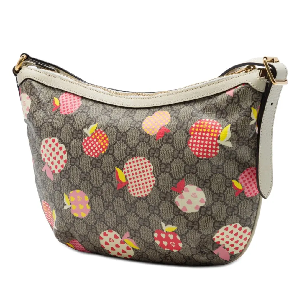 Gucci Small GG Supreme Les Pommes Ophidia Half Moon Crossbody Beige Very good - Back View