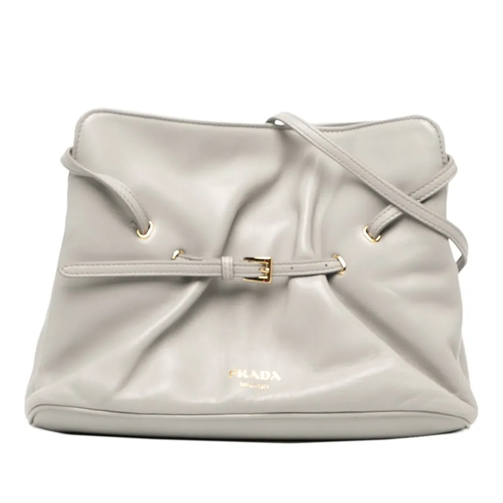 Prada Small Nappa Dada Shoulder Bag Grey Leather Good - Front View