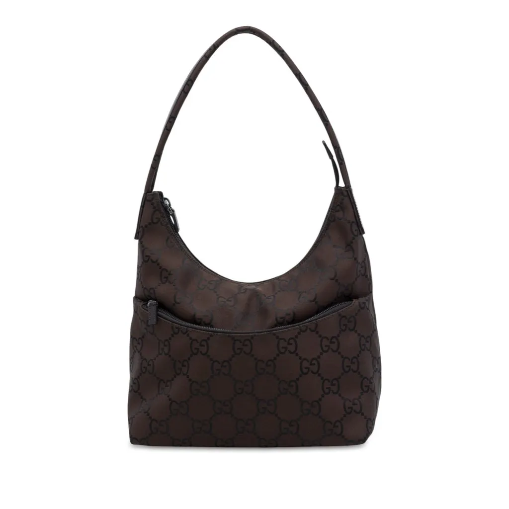 Gucci GG Nylon Shoulder Bag Brown Very good - Front View