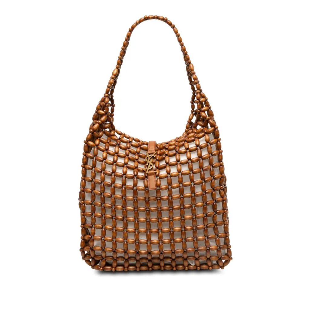 Saint Laurent Large Wood Beads Le 5 a 7 Soft  Hobo Brown Wood Good - Front View