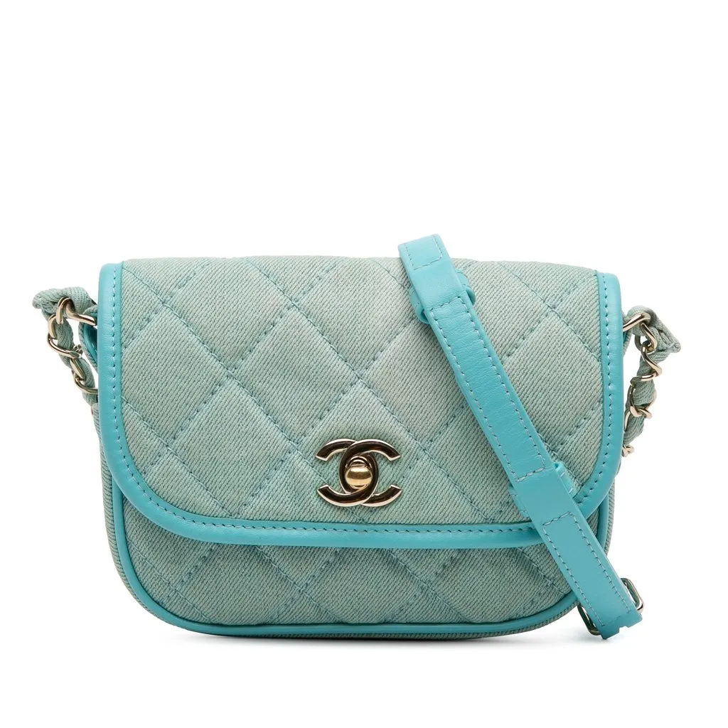 Chanel Mini CC Quilted Denim Messenger Flap Blue Very good - Front View