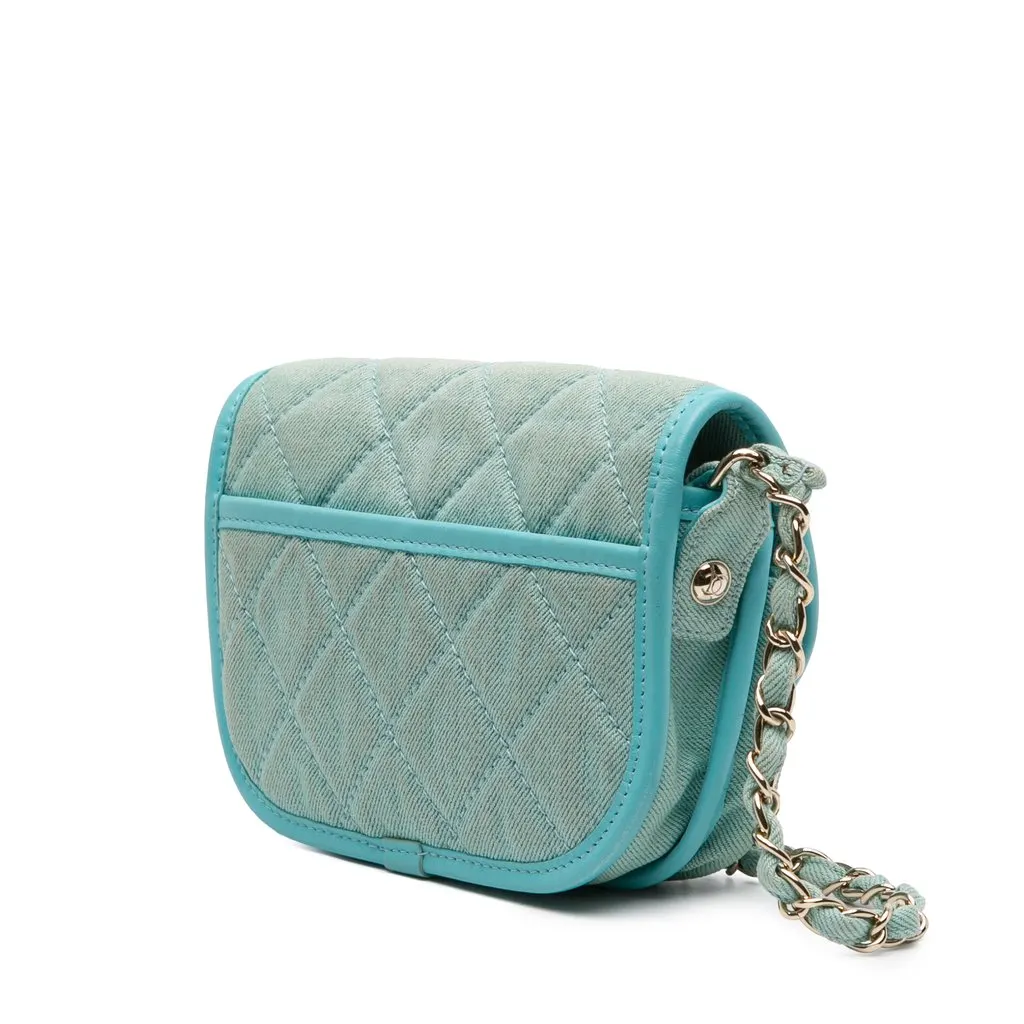 Chanel Mini CC Quilted Denim Messenger Flap Blue Very good - Back View