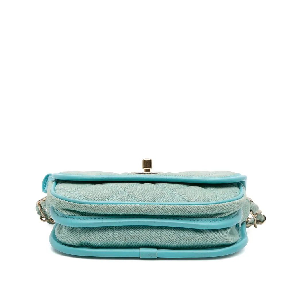 Chanel Mini CC Quilted Denim Messenger Flap Blue Very good - Inside View