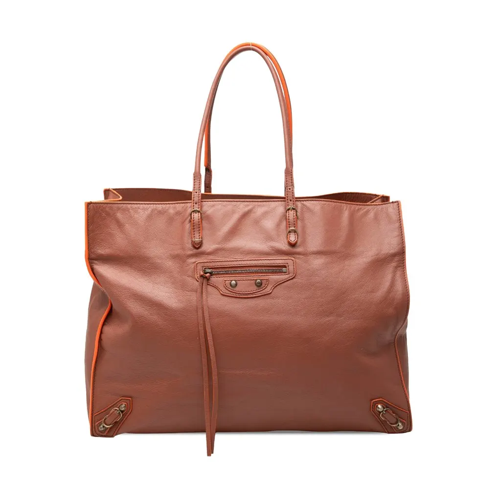 Balenciaga Leather Papier A4 Tote Brown Leather Very good - Front View