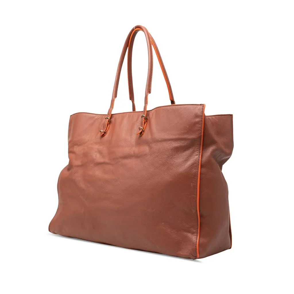 Balenciaga Leather Papier A4 Tote Brown Leather Very good - Back View