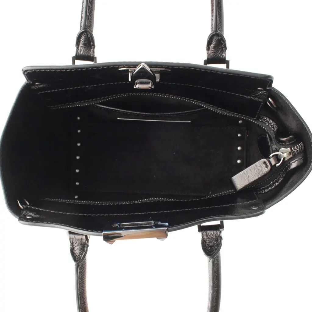 Valentino Small Crinkled Calfskin Rockstud Double Handle Tote Black Leather Very good - Model View