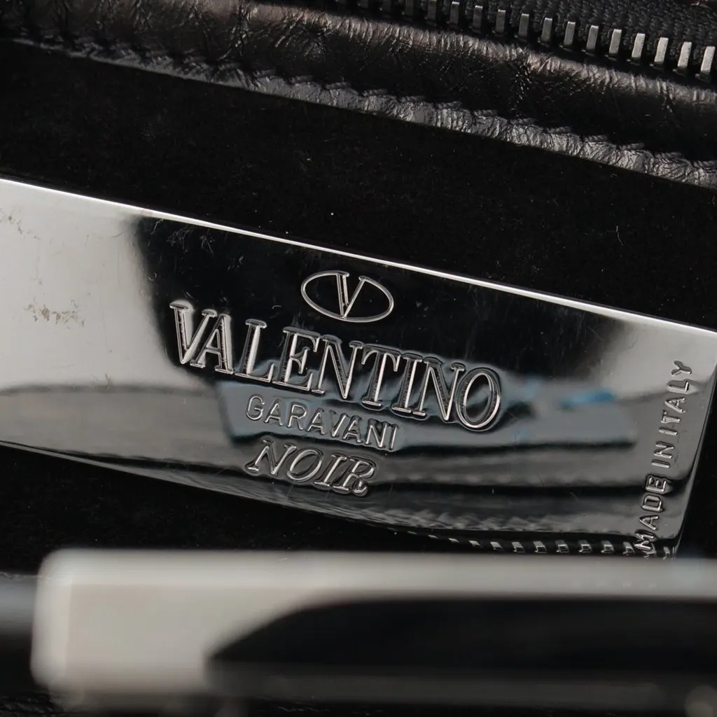 Valentino Small Crinkled Calfskin Rockstud Double Handle Tote Black Leather Very good - Box View