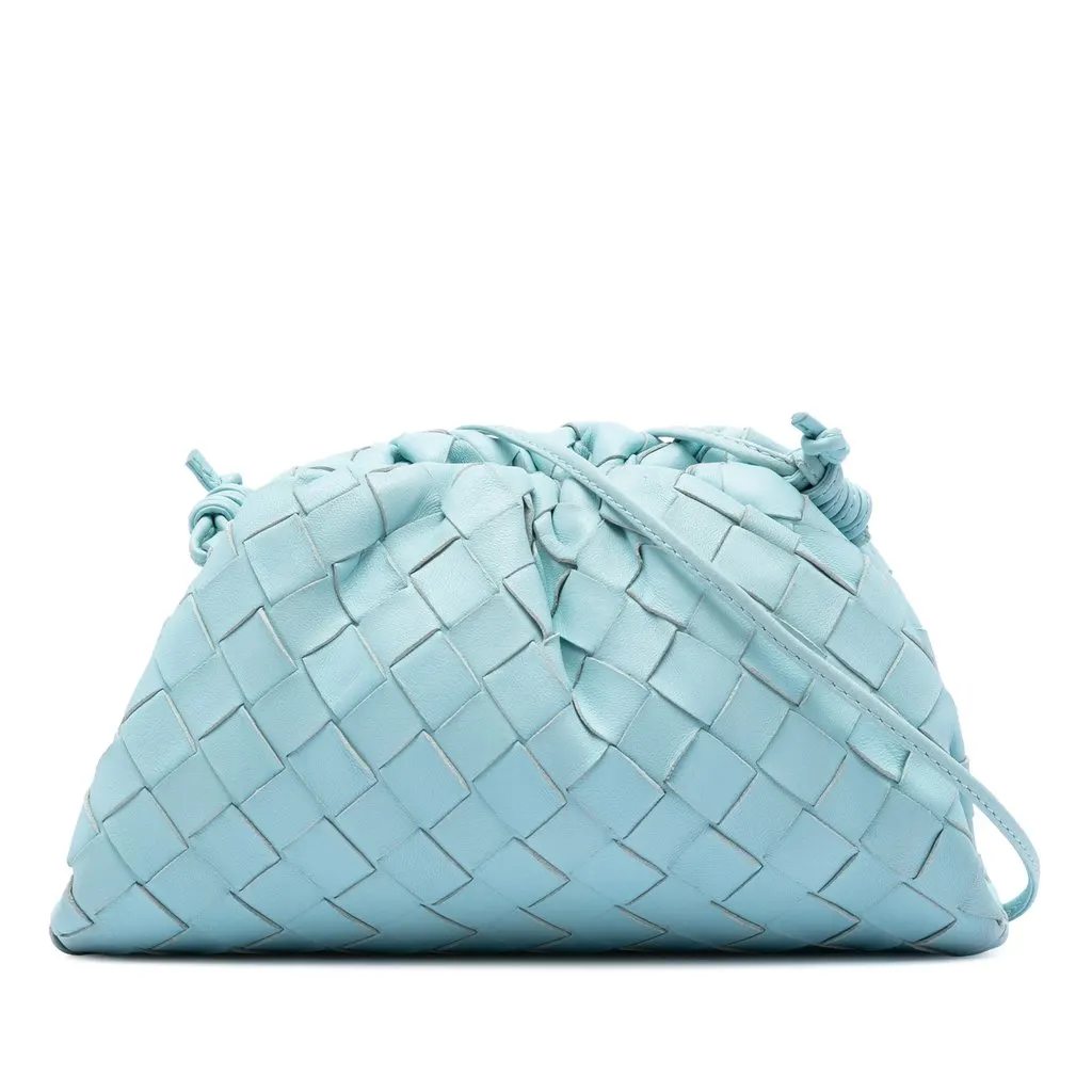 Bottega Veneta Nappa Intrecciato The Mini Pouch Crossbody Blue Leather Very good - Front View