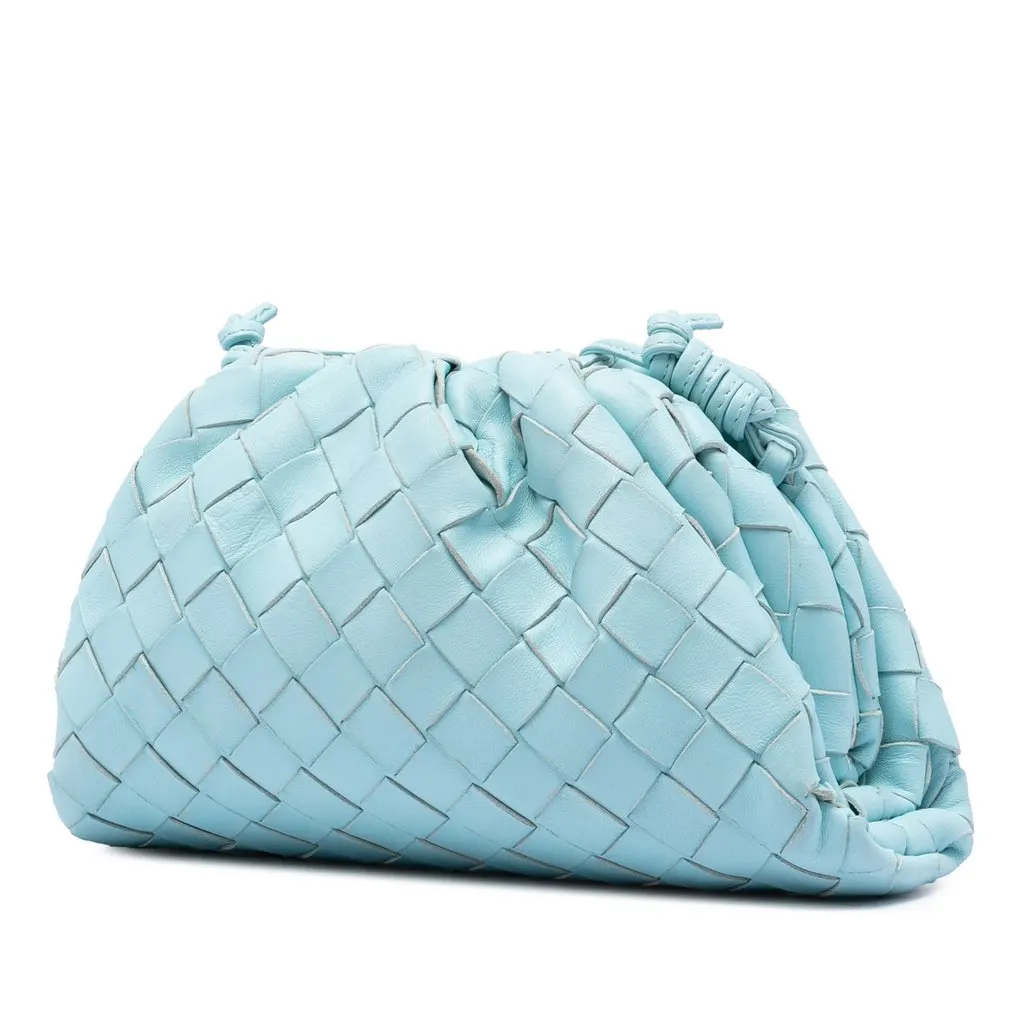 Bottega Veneta Nappa Intrecciato The Mini Pouch Crossbody Blue Leather Very good - Back View
