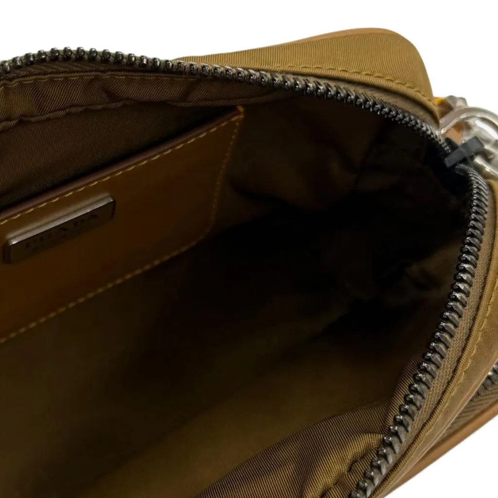 Prada Re Nylon Travel Pocket Double Zip Crossbody Brown Very good - Model View