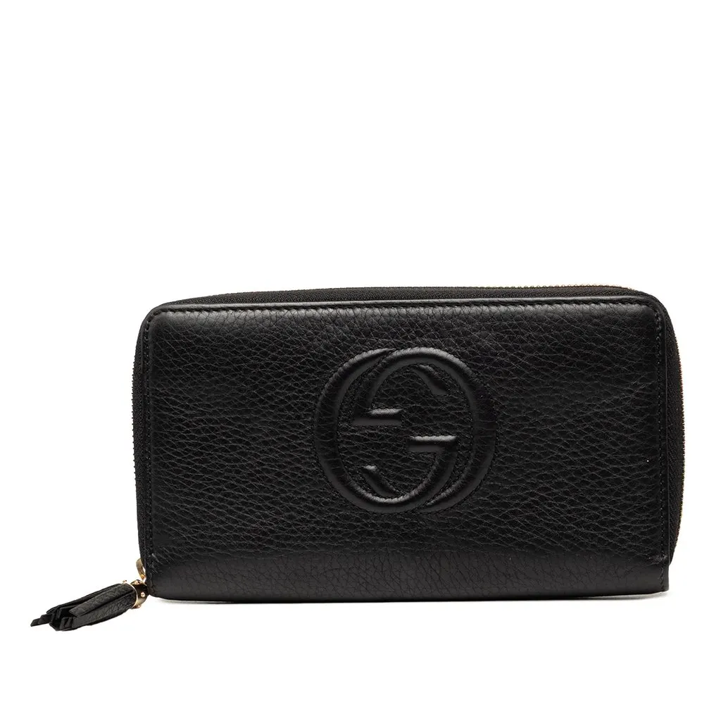 Gucci Calfskin Soho Zip Around Continental Wallet Black Leather Very good - Front View