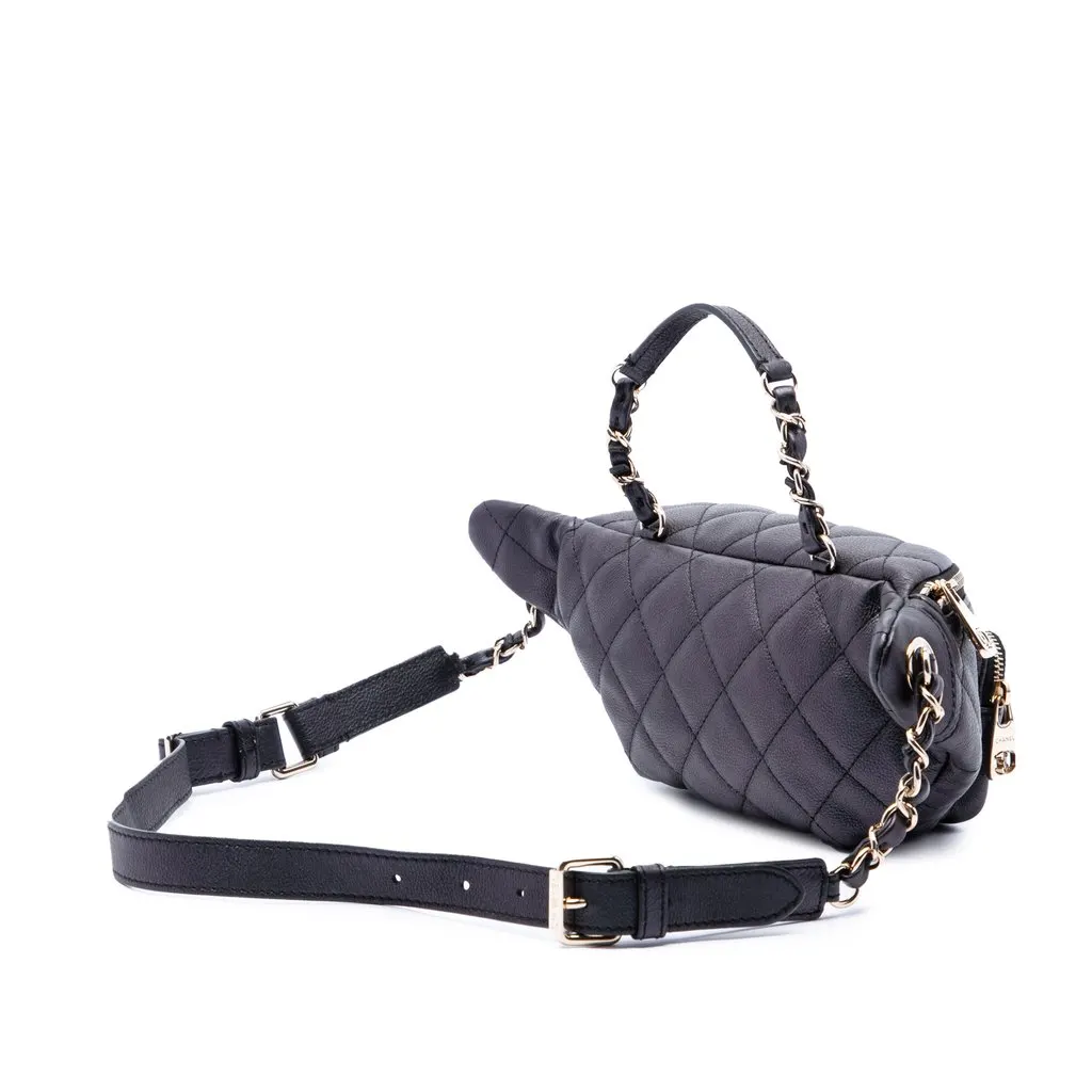 Chanel Iridescent Calfskin All About Waist Belt Bag Black Leather Good - Back View