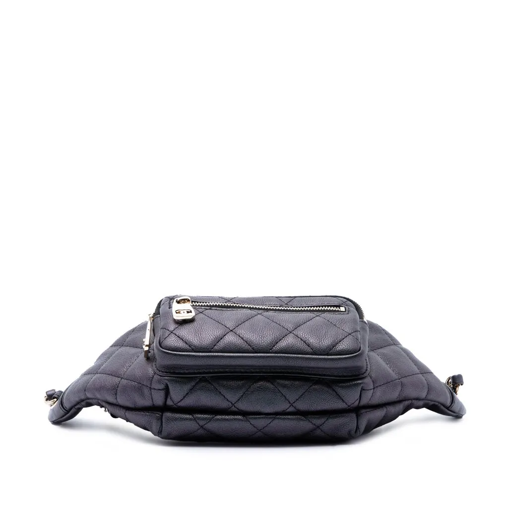 Chanel Iridescent Calfskin All About Waist Belt Bag Black Leather Good - Inside View