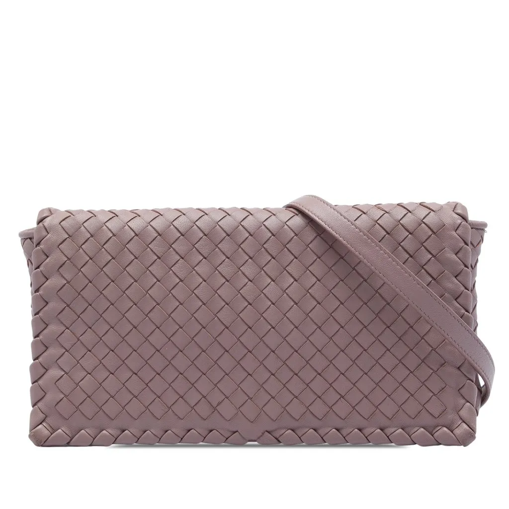 Bottega Veneta Nappa Intrecciato Flap Crossbody Pink Leather Good - Front View