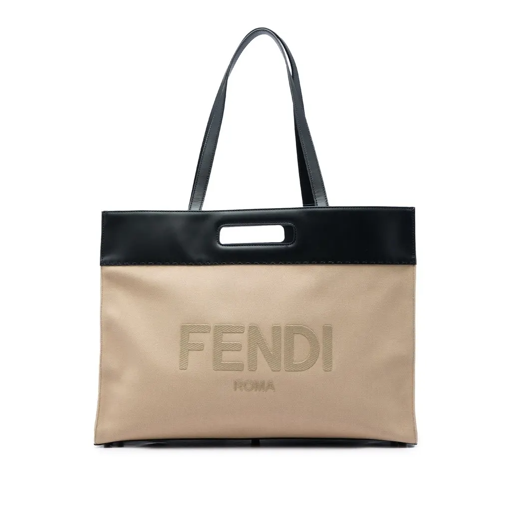 Fendi Canvas Logo Cut Out Handle Shopper Tote Beige Very good - Front View