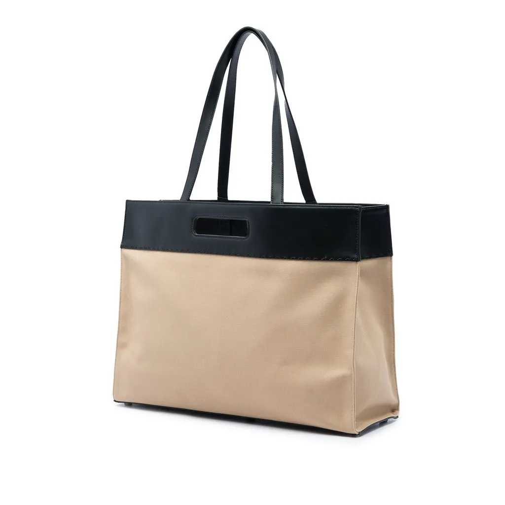 Fendi Canvas Logo Cut Out Handle Shopper Tote Beige Very good - Back View