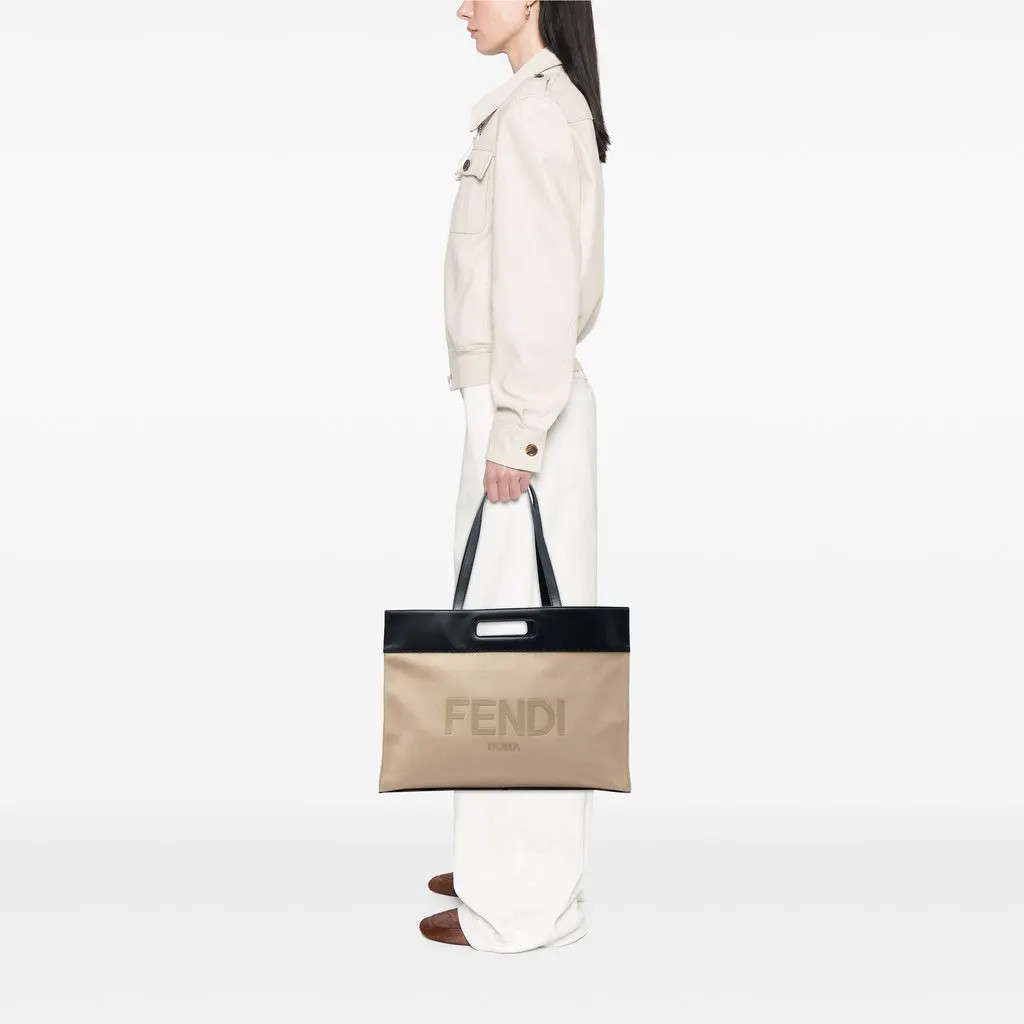 Fendi Canvas Logo Cut Out Handle Shopper Tote Beige Very good - Box View