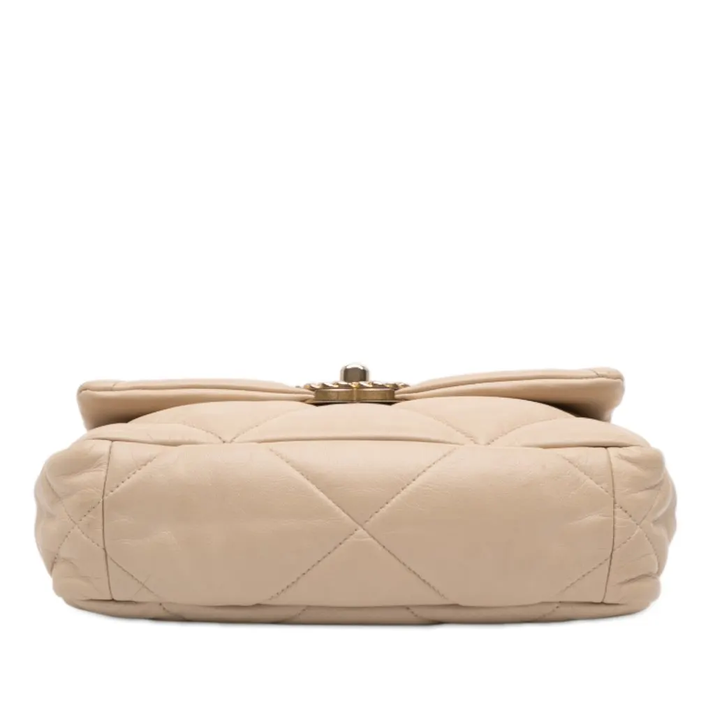 Chanel Medium Lambskin 19 Flap Beige Leather Good - Inside View