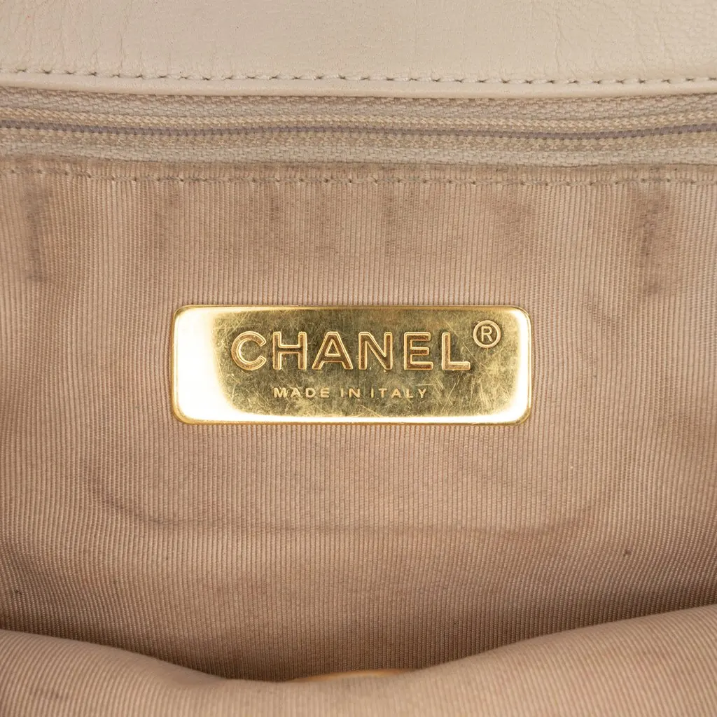 Chanel Medium Lambskin 19 Flap Beige Leather Good - Box View