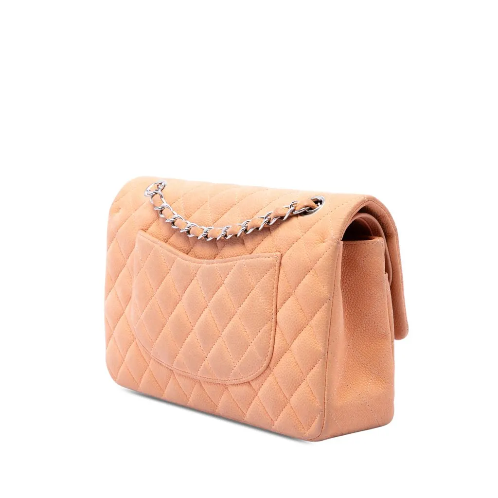 Chanel Medium Classic Caviar Double Flap Orange Leather Very good - Back View