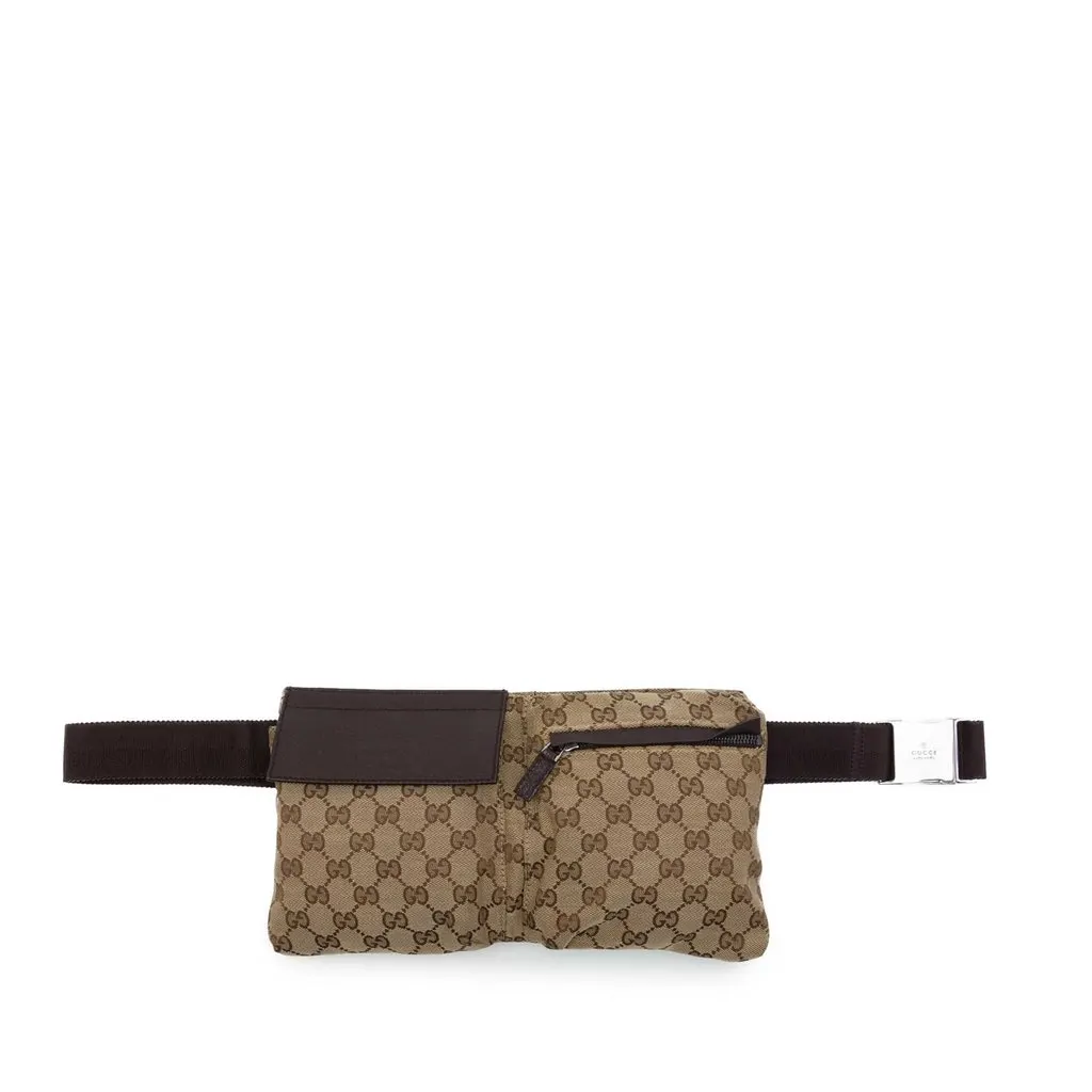 Gucci GG Canvas Double Pocket Belt Bag Beige Canvas Very good - Front View