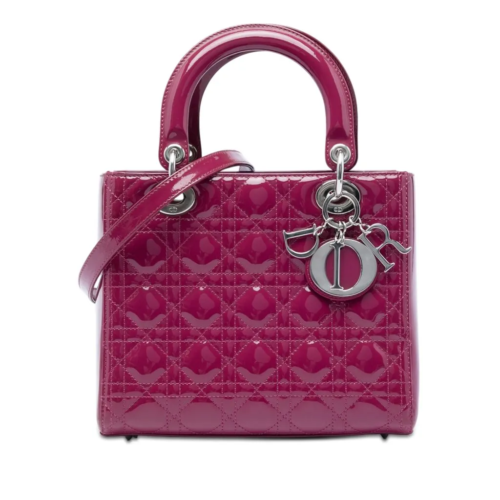 Dior Medium Patent Cannage Lady Dior Pink Leather Very good - Front View