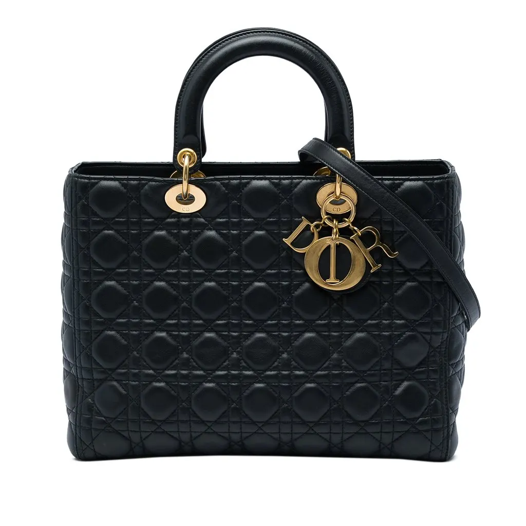 Dior Large Lambskin Cannage Lady Dior Black Leather Very good - Front View