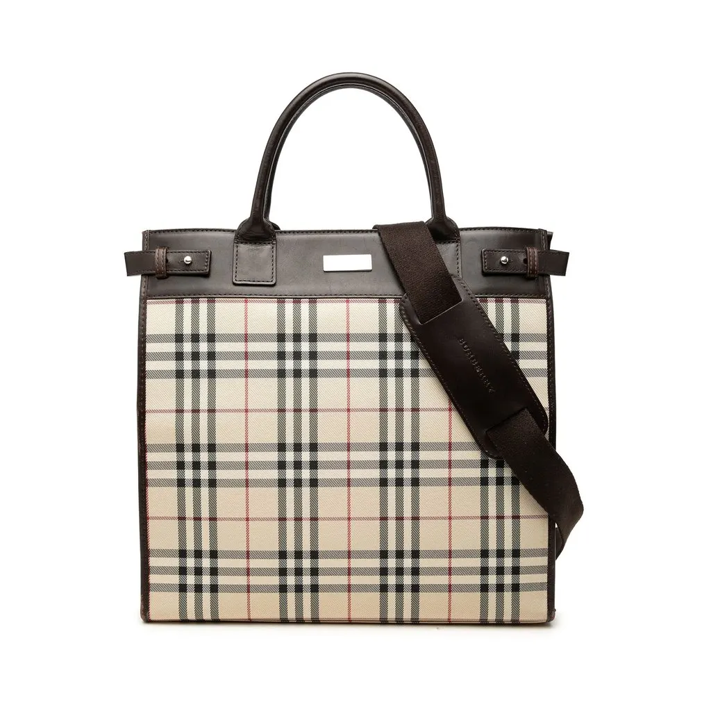 Burberry House Check Canvas Convertible Tote Beige Canvas Very good - Front View