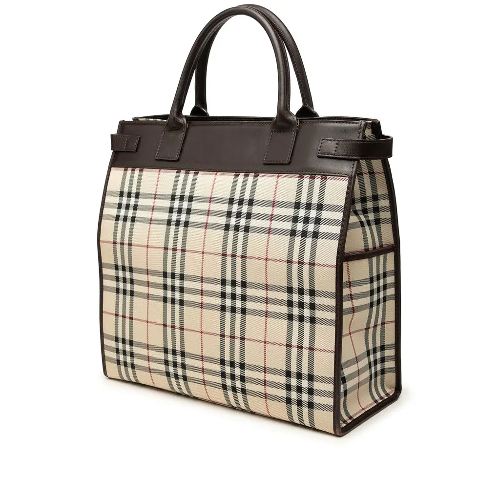 Burberry House Check Canvas Convertible Tote Beige Canvas Very good - Back View